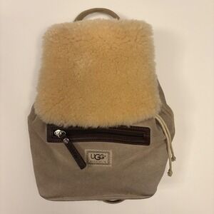 UGG Australia Tan Suede Shearling Mini Backpack Drawstring Bag Beige